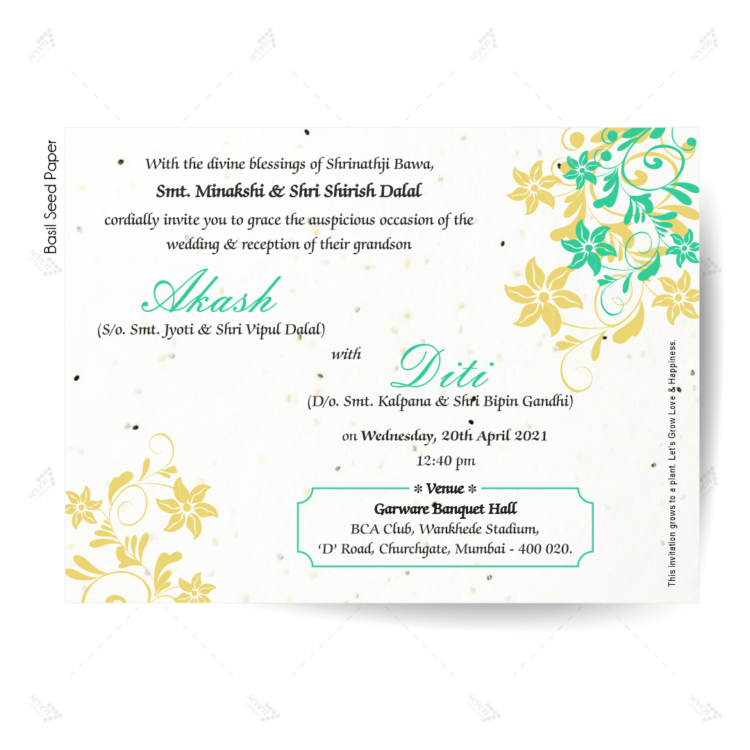 Basil Seed Paper Wedding Card Invitations in simple elegant design