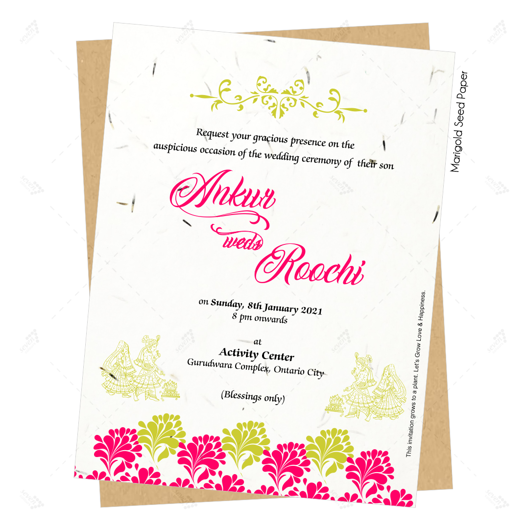 seed paper cards in pink and gold theme